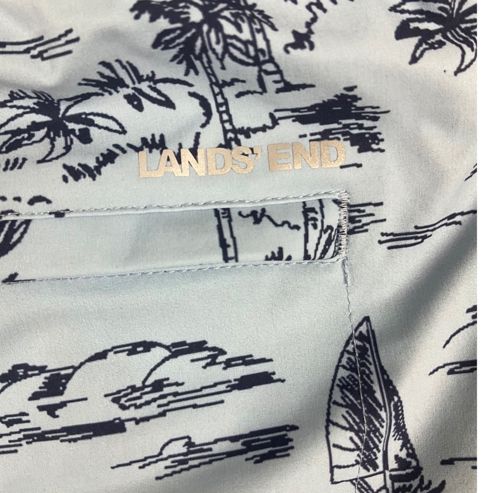 Lands End Mens XL Swim Trunks Blue Island Palm Tree‎ Sailboat UPF 50 NWT M24 - Picture 8 of 11